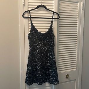 LULUS Black Polka Dot Satin Cowl Neck Mini Dress